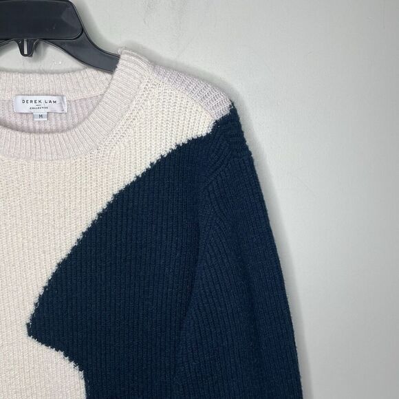 DEREK LAM Two Tone Sweater Women Medium Cream Black Cashmere Blend Pullover - Picture 4 of 10